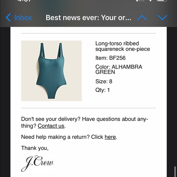 J.Crew NWT long torso ribbed squareneck one-piece - Picture 5 of 5